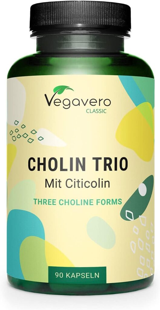 Colina Vegavero® | 3 Forme Attive: Bitartrato + Citicolina + Fosfadicolina | per Fegato e Metabolismo | 90 capsule (3 mesi di fornitura) | No OGM | Vegan