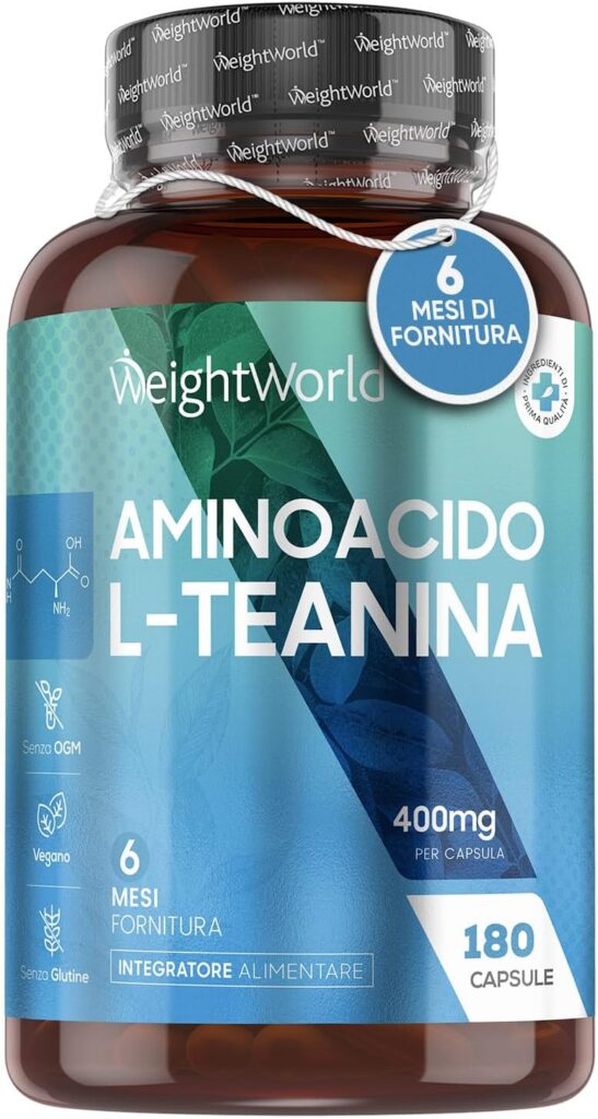 L-Teanina Aminoacido del Tè - 400mg per pezzo, 180 Capsule Vegan - Integratore ad Alto Dosaggio - Estratta dalla Camellia Sinensis - 100% Pura