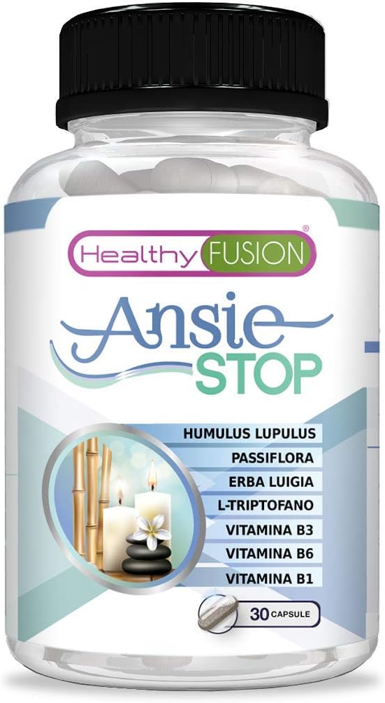 Healthy Fusion Tripofano | passiflora luppolo vitamine B1 B3 e B6 L-triptofano contro lo stress | Combatte i sintomi dellansia | Finisce con il nervosismo e facilita il riposo | 30 capsule