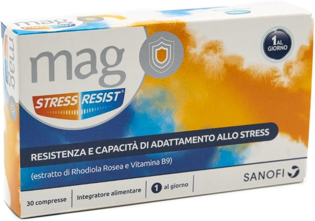 Mag Stress Resist, Integratore Alimentare con Magnesio contro Stress e Stanchezza Mentale, con Estratto di Rhodiola Rosea, Vitamina B9 e B6, 30 Compresse Gusto Limone