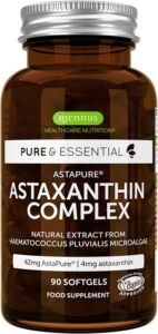 Astaxantina Naturale, Complesso Antiossidante con Luteina per occhi, pelle e articolazioni, 42mg di AstaPure, Non OGM, 90 capsule vegane - Igennus