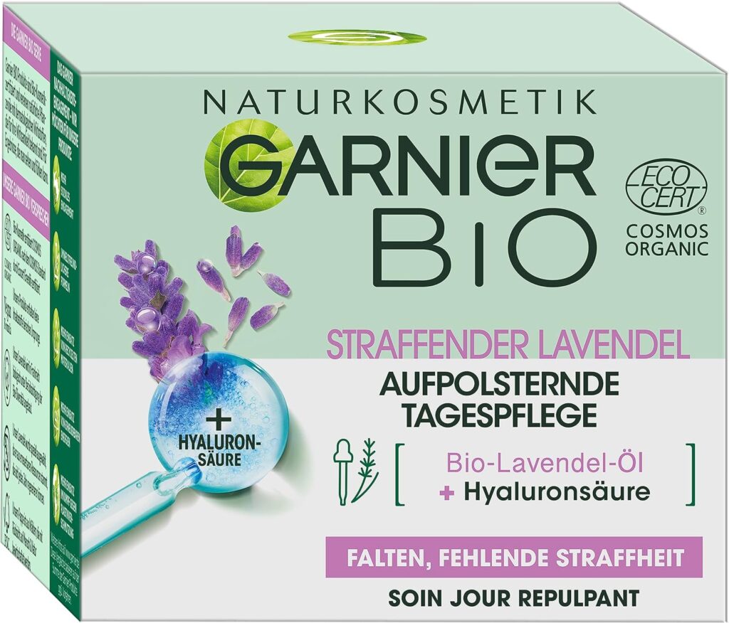 Garnier Bio, crema idratante alla lavanda, antirughe, naturale, anti-stress, all'olio di lavanda e alla vitamina E, 50 ml.