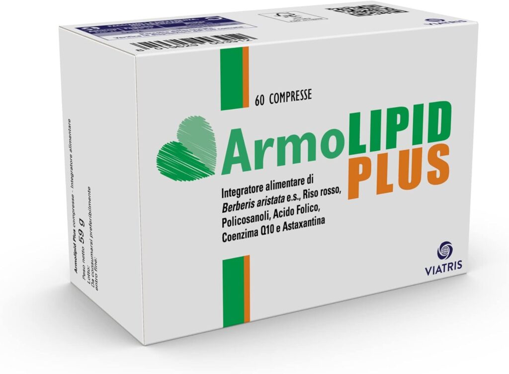 ArmoLIPID Plus Integratore Alimentare con Riso Rosso Policosanoli Acido Folico Coenzima Q10 E Astaxantina e Berberis Aristata ES 60 Compresse