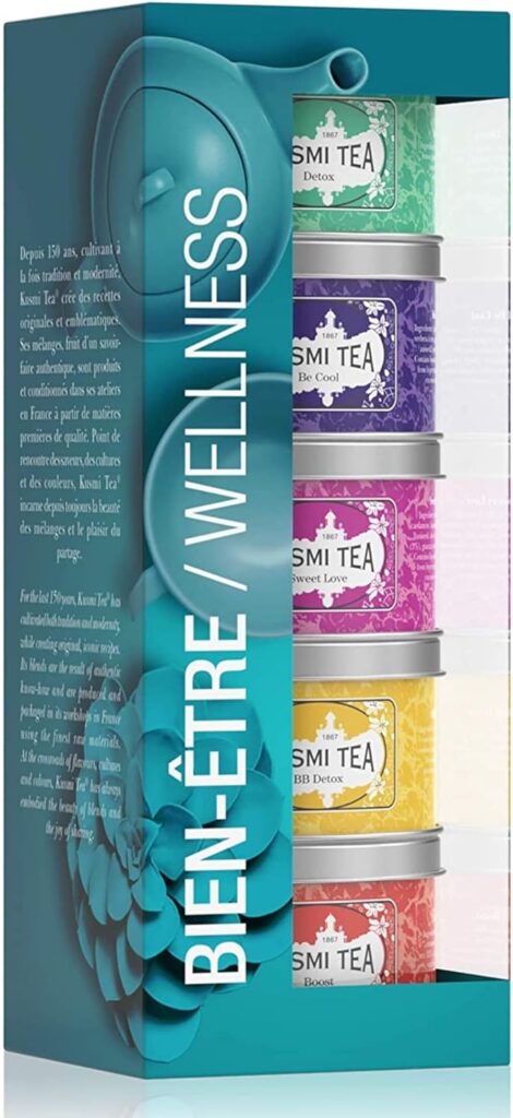 Kusmi Tea - Cofanetto Tea Time di 5 Miniature - Assortimento di Tè Aromatizzati - Tè Neri, Earl Grey, Tè Verde e Miscela Esotica AquaExotica - Scatole da Tè in Metallo 5x25 g