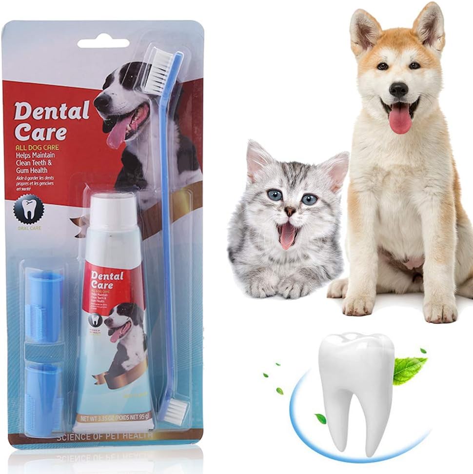 SEGMINISMART Dentifricio per Cani Kit per Cure odontoiatriche per Cani Denti-Cane Dentifricio per Cani Contro Placca e Carie Sapore di Manzo