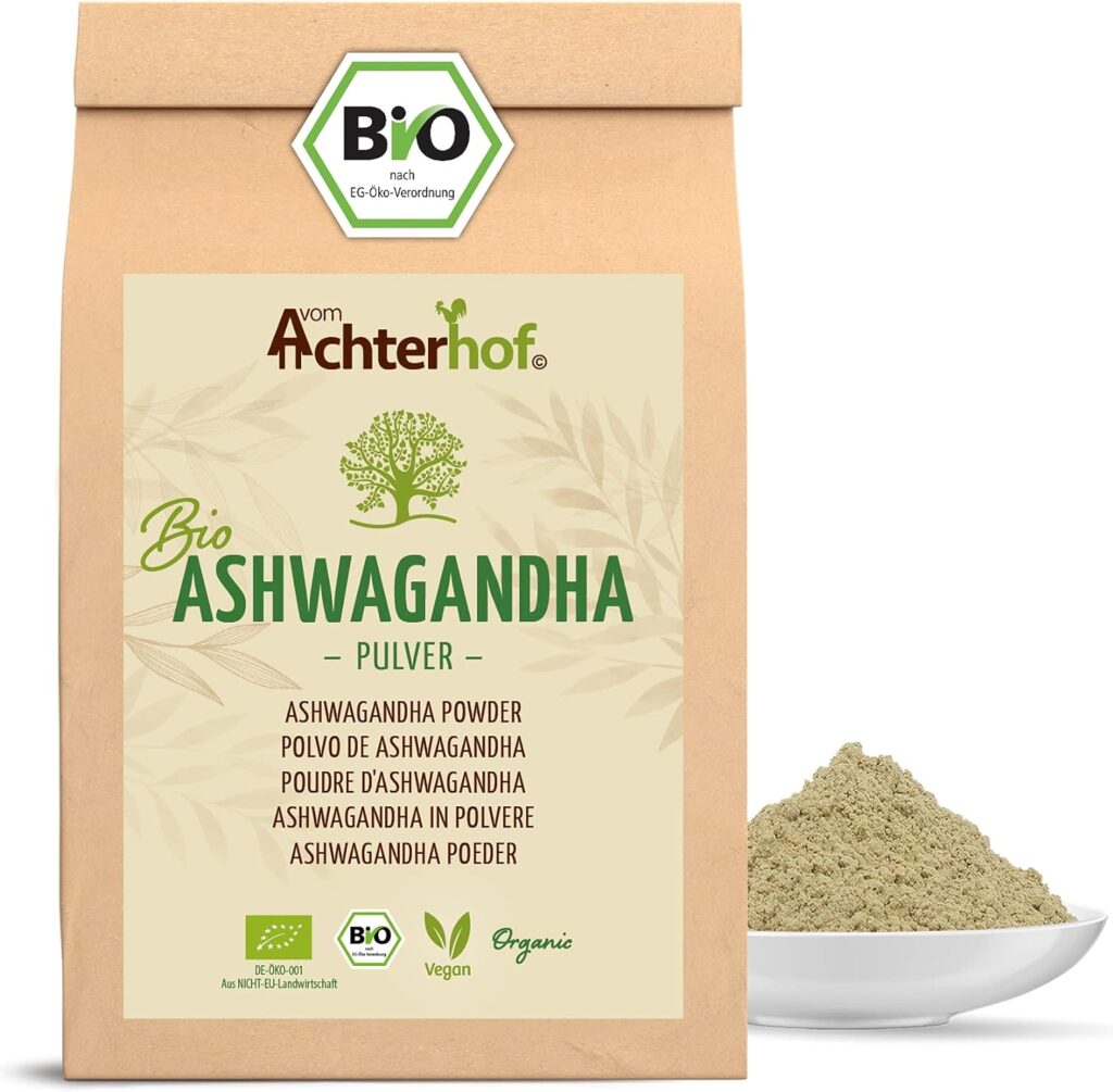 Ashwagandha in polvere BIO 250g | vera radice di ashwagandha macinata dallIndia | ginseng indiano | Ayurveda | ideale da aggiungere a frullati succhi e latte doro | vom Achterhof