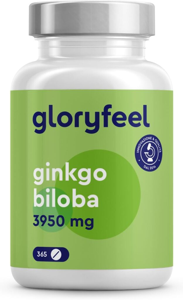 Ginkgo Biloba 3950 mg Estratto 50-1 365 Compresse Ginko Biloba con 24 Flavonoglicosidi + 6 Terpenlattoni Ginkgo Biloba Integratore per Circolazione Concentrazione e Memoria 100 Vegan