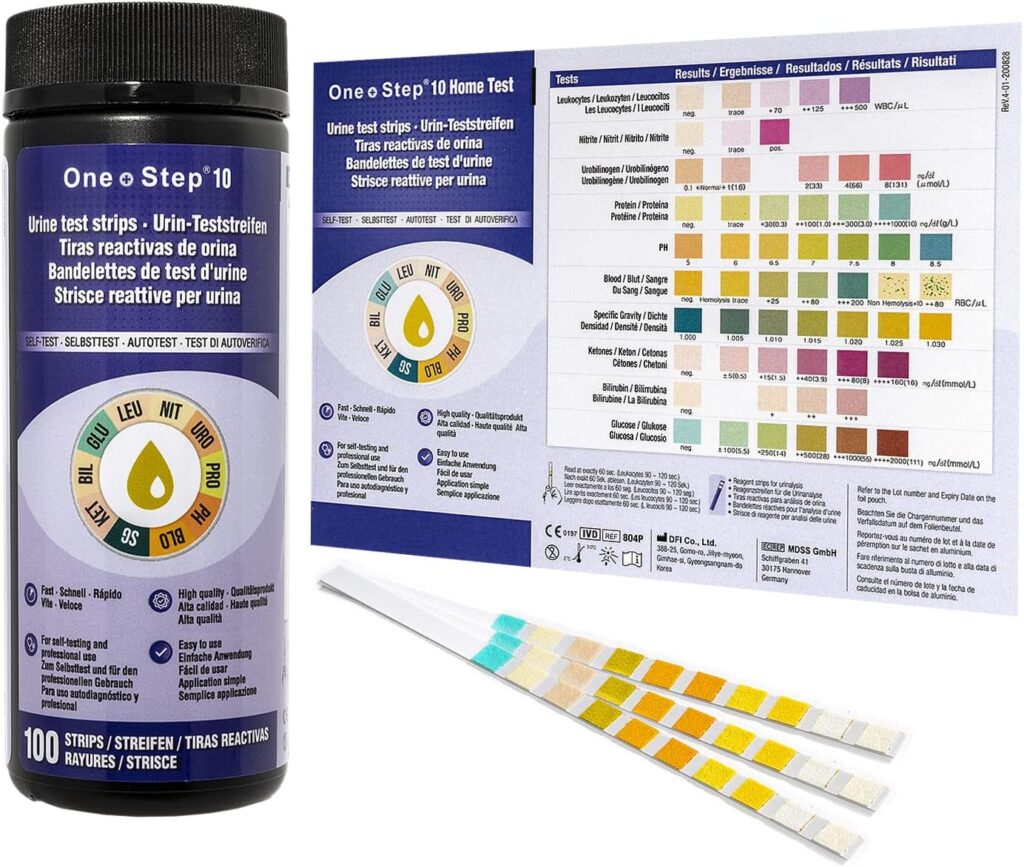 One+Step Esame di controllo con 10 parametri: 100 strisce reattive per urinalisi