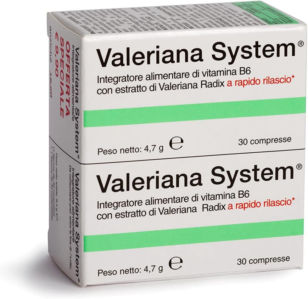 Valeriana System Integratore Alimentare a Base di Valeriana e Vitamina B6 Rimedio Naturale per Ansia e Insonnia Favorisce il Rilassamento Confezione da 30+30 Compresse 94 g